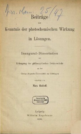 Beiträge zur Kenntnis der photochemischen Wirkung in Lösungen