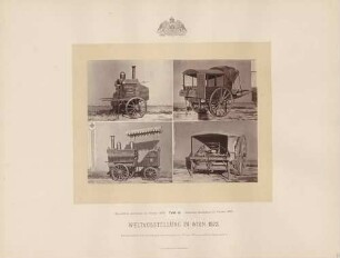Küche für Arbeiter und Transportwagen für zwei liegende Verwundete bei der Weltausstellung in Wien