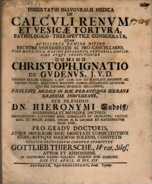 Diss. ... de calculi renum et vesicae tortura