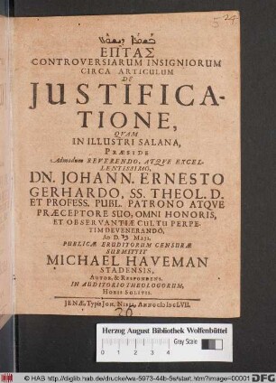 [...] Eptas Controversiarum Insigniorum Circa Articulum De Iustificatione
