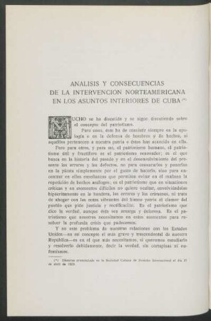 Análisis y consecuencias de la intervención norteamericana en los asuntos interiores de Cuba