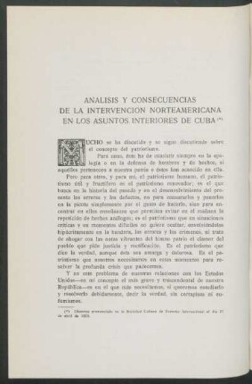 Análisis y consecuencias de la intervención norteamericana en los asuntos interiores de Cuba