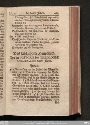 Das sechszehende Hauptstück, Von der Historie der Theologiae Karaiticae bey denen Jüden.
