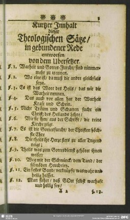 Kurtzer Inhalt dieser Theologischen Sätze