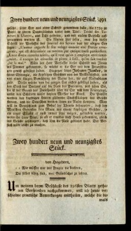 Zwey hundert neun und neunzigstes Stück
