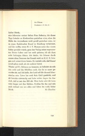 An Bürde Wandsbeck, den 27. Dezember 1784