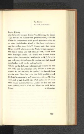 An Bürde Wandsbeck, den 27. Dezember 1784