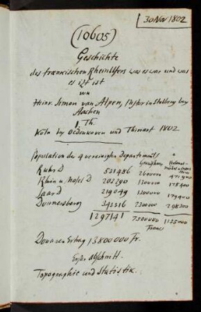 10605-10627, 30. Nov. 1802 Geschichte des fränkischen Rheinufers, was es war und was es ist von Heinrich Simon van Alpen, Köln 1802 - 17. Dec. 1802 Annales Veteris Testamenti, Jacobo Usserio, Londini 1650