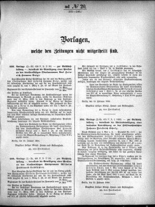 Anlage: ad No.20. (232-240.), Vorlagen, welche den Zeitungen nicht mitgeteilt sind