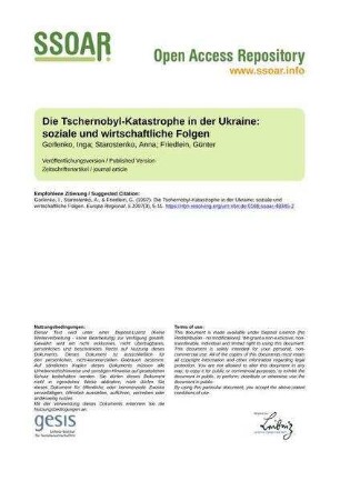Die Tschernobyl-Katastrophe in der Ukraine: soziale und wirtschaftliche Folgen