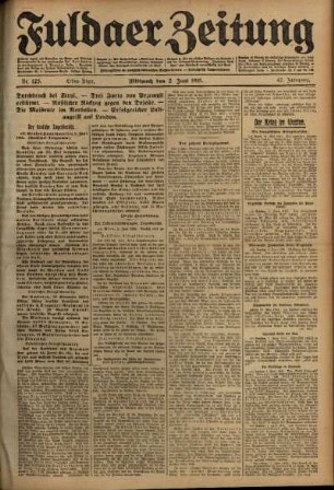 Erste Ausgabe vom Mittwoch, den 02. Juni 1915.