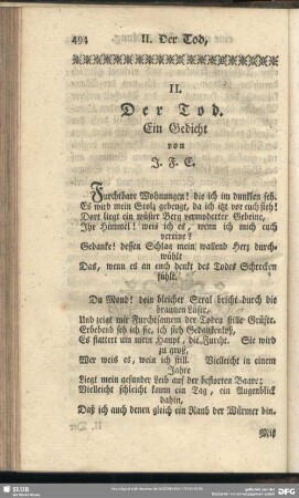 II. Der Tod. Ein Gedicht von J. F. C.