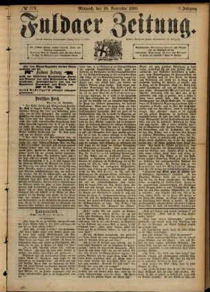 Erste Ausgabe vom Mittwoch, den 26. November 1890.