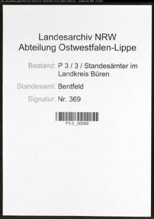 Sterberegister Standesamt Bentfeld