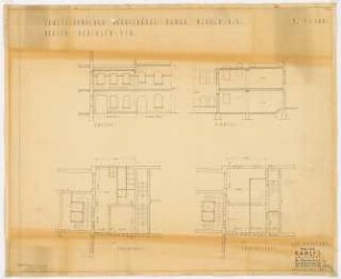 BAMAG-Meguin AG, Berlin-Tiergarten Erweiterungsbau: Ansicht, Schnitt, Grundrisse Erdgeschoss und Obergeschoss 1:100