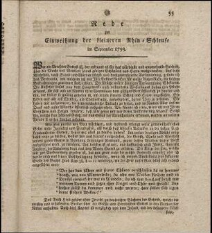 Rede zur Einweihung der kleineren Rhin-Schleuse im September 1793.
