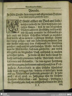 Vorrede. In Jesu Christo, dem einigen und allgemeinen Heylande der Welt herzlich geliebtester Leser