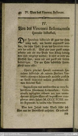 IV. Von des Vincentii Bellouacensis speculo historiali