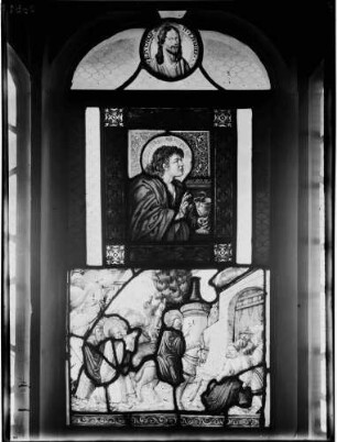 Kloster Lichtental Fürstenkapelle Fenster mit Glasmalerei (16. Jahrhundert) untere Scheibe Einzug in Jerusalem