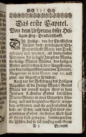 Das erste Capitel. Von dem Ursprung diser Heiligen Ertz-Bruderschafft.