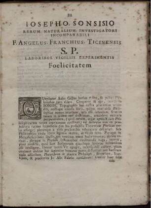 Iosepho. Sonsisio Rerum. Naturalium. Investigatori Incomparabili