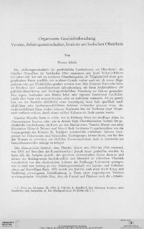 Organisierte Geschichtsforschung : Vereine, Arbeitsgemeinschaften, Institute am badischen Oberrhein