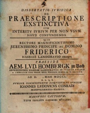 Dissertatio iuridica de praescriptione exstinctiva cum interitu iurium per non usum haud confundenda