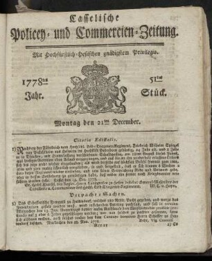 51tes Stueck, Montag den 21ten December. 1778