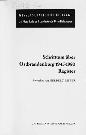 Schrifttum über Ostbrandenburg 1945 - 1980, [2]. Register