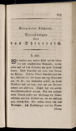 Vierzehnter Abschnitt. Betrachtungen über das Thierreich
