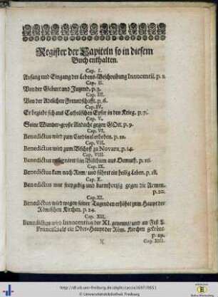Register der Capiteln so in diesem Buch enthalten.