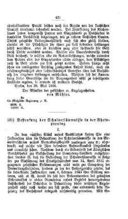 Bestrafung der Schulversäumnisse in der Rheinprovinz : [V. Elementarschulwesen]