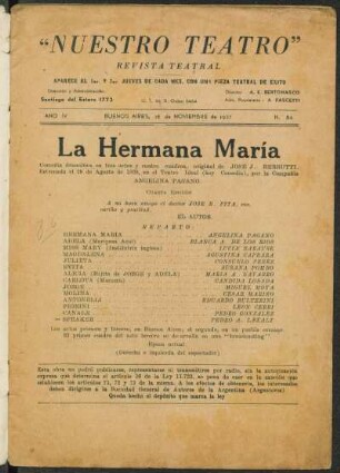 1937006400: La hermana María : comedia dramática en 3 actos y 4 cuadros