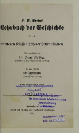 Teil 1: Das Altertum : (Lehrstoff der Quarta)