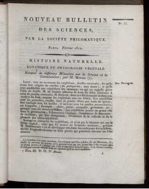 Nouveau Bulletin des Sciences, par la Société Philomatique. Paris. Février 1812., 53