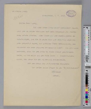 Brief an Stefan Zweig