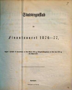 Statsregnskab : for finansåret .... 1876/77