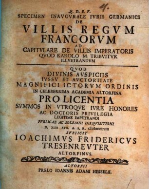 Specimen inaug. iuris germ. de villis regum Francorum