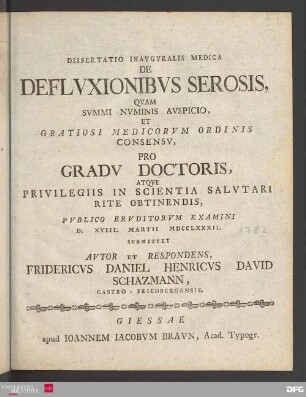 Dissertatio inavgvralis medica de deflvxionibvs serosis