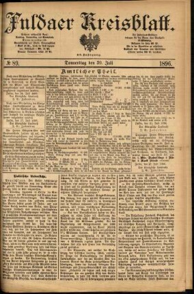 Erste Ausgabe vom Donnerstag, den 30. Juli 1896.