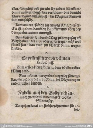8. Nadeln auff den Goldstrich zumachen/wie vil in der marck Golds Silber sey.