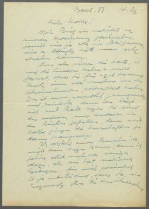 Brief von Karl Hofer an Georg Kolbe