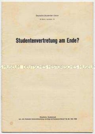 Sonderdruck mit einer Sammlung von Zeitungsbeiträgen zur Studentenbewegung