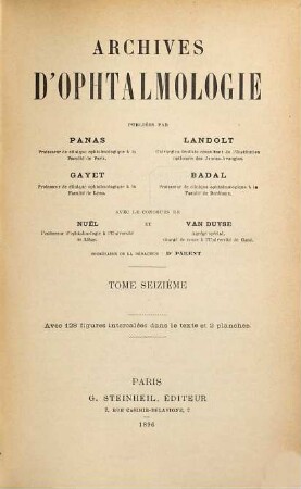 Archives d'ophtalmologie. 16. 1896