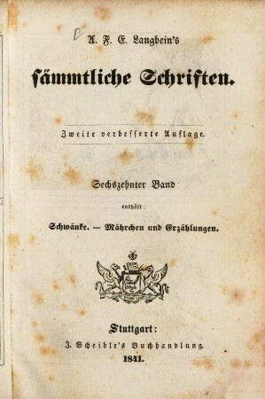 A. F. E. Langbein's sämmtliche Schriften, 16. Schwänke [u.a.]