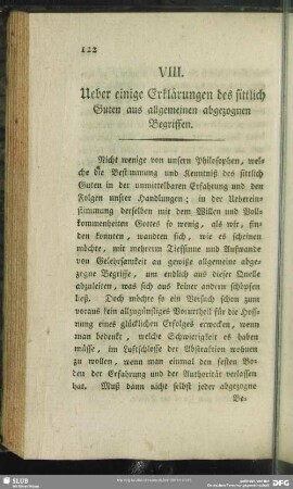 VIII. Ueber einige Erklärungen des sittlich Guten aus allgemeinen abgezognen Begriffen