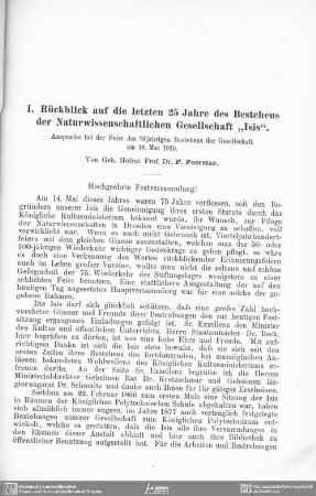 Rückblick auf die letzten 25 Jahre des Bestehens der Naturwissenschaftlichen Gesellschaft "Isis"