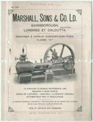 Dampfmaschinen von der Firma Marshall, Sons und Co in England
