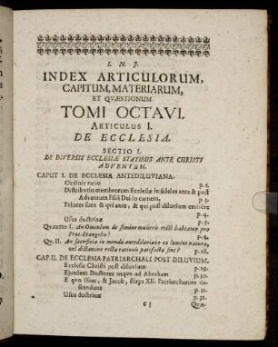 Index Articulorum, Capitum, Materiarum, Et Quæstionum Tomi Octavi.