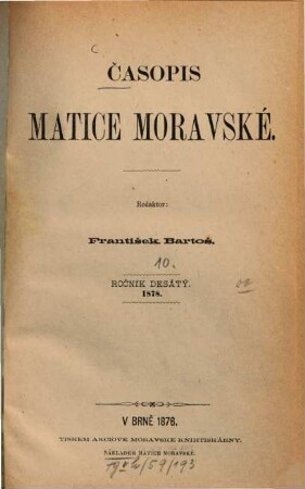 Časopis Matice Moravské. 10, 10. 1878